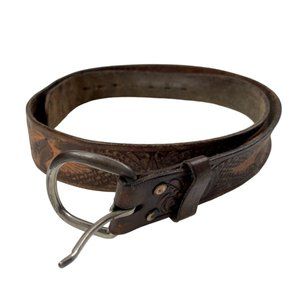 Men's Brown Tooled Leather Western Eagle Belt Size 38 (KM627)